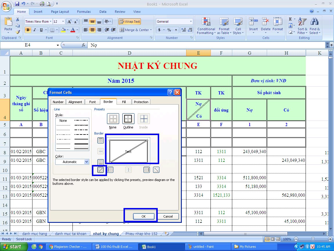 Thủ thuật Excel phổ biến là thêm đường chéo trong ô