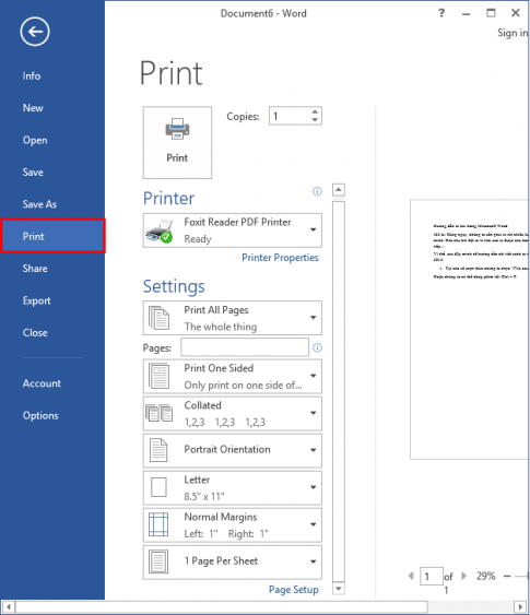 Cách mở hộp thoại in tài liệu Word 2013 Cách mở hộp thoại in tài liệu Word 2013