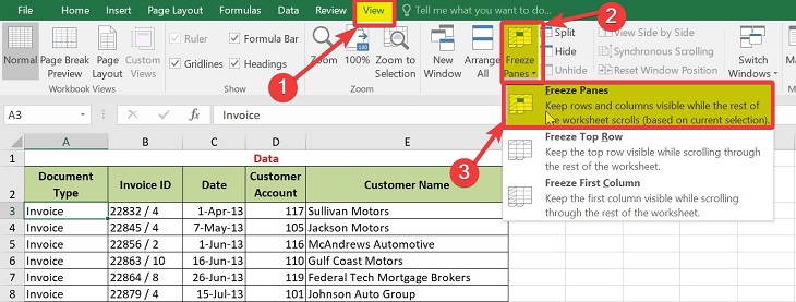 Cố định dòng đầu tiên trong excel