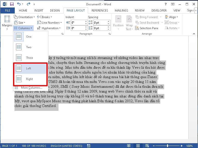 Chia văn bản trong Word thành các cột không đều nhau - bước 2