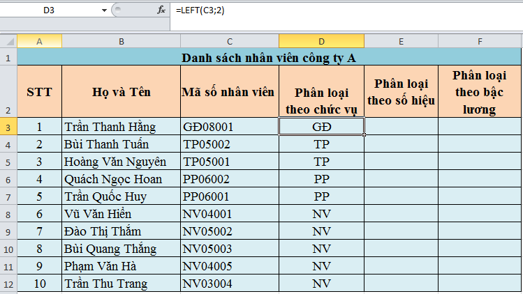 Cách sử dụng hàm LEFT trong Excel đơn giản