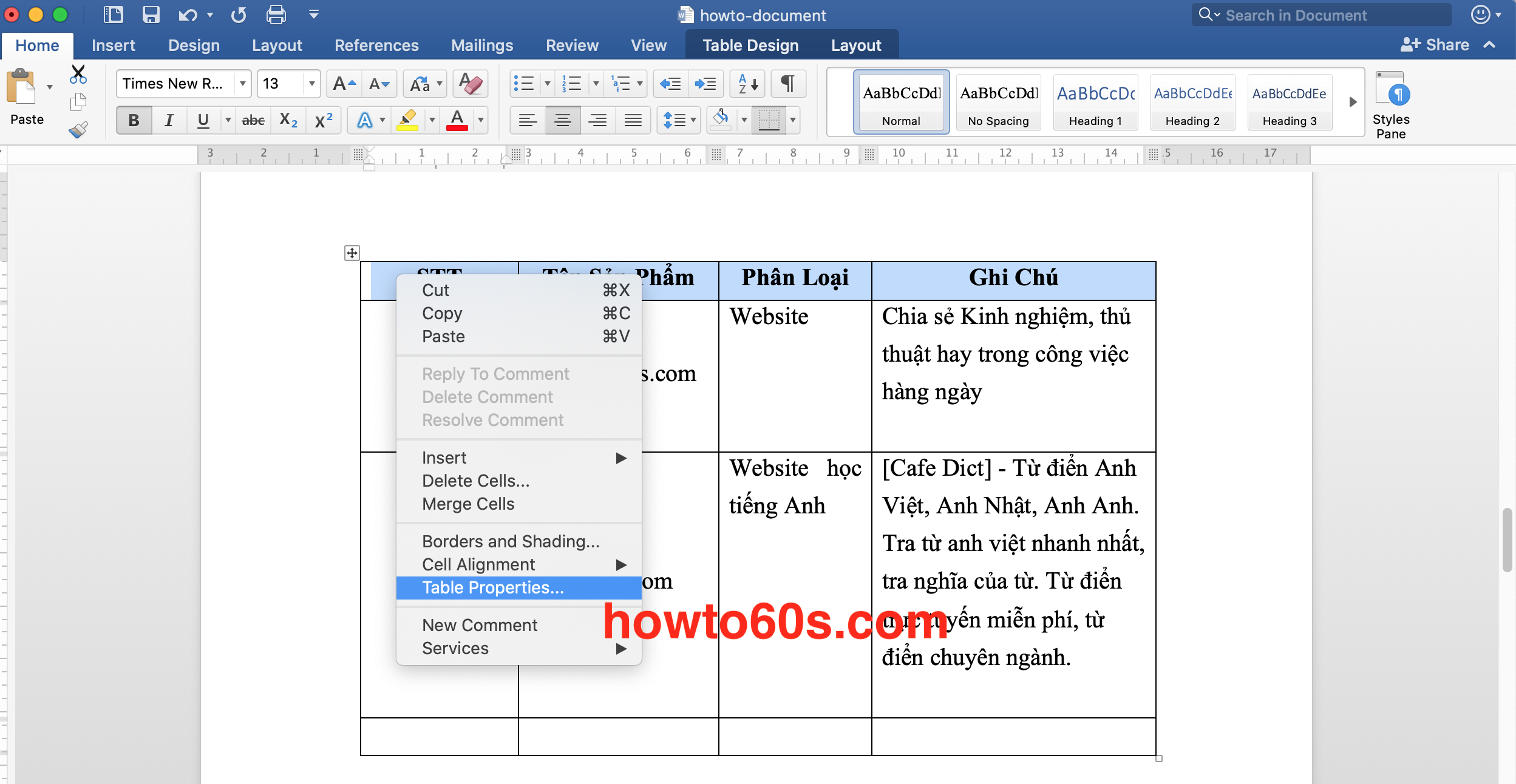 Các bước thực hiện lặp lại tiêu đề của bảng Table trong Word