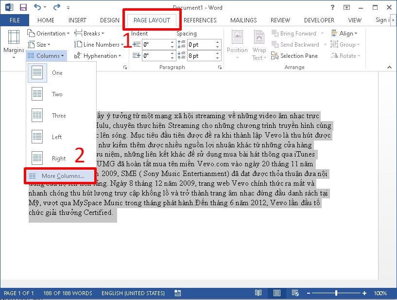 Hướng dẫn cách chia văn bản trong Word thành nhiều cột
