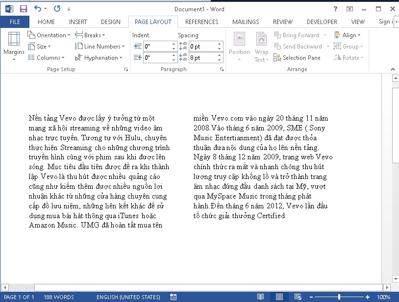 Cách chia cột trong Word thành các cột đều nhau - Kết quả
