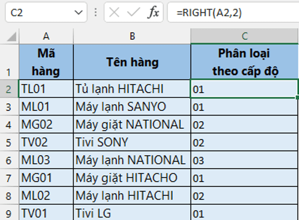 Cách sử dụng hàm RIGHT trong Excel đơn giản