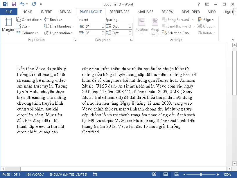 Chia văn bản trong Word thành 2 cột không đều nhau
