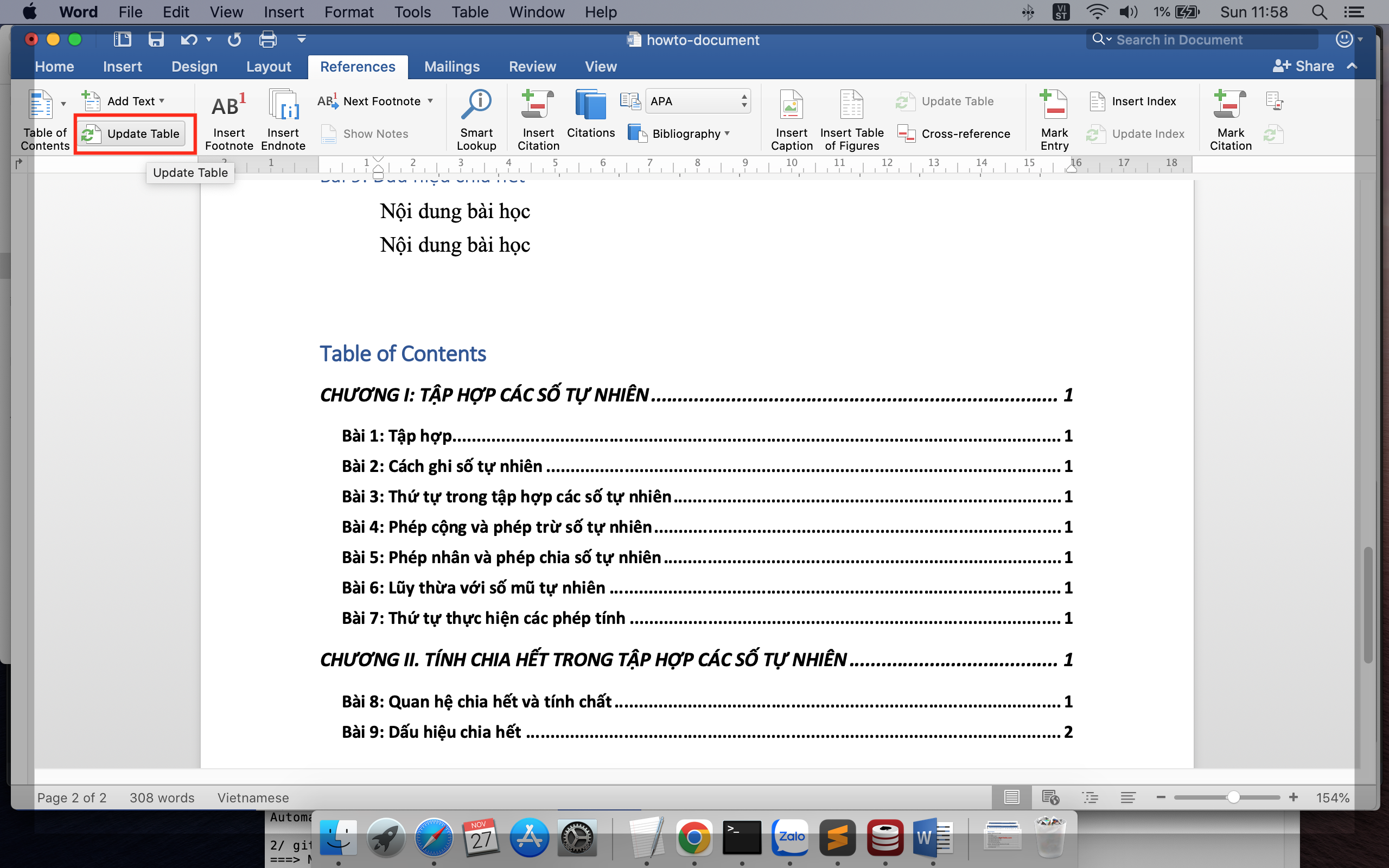 Cách cập nhật mục lục tự động trong Word Cách cập nhật mục lục tự động trong Word
